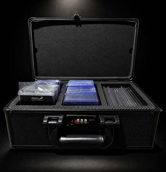 GOATcase ZENITH XL graded card storage case showing PSA slabs and card storage capacity