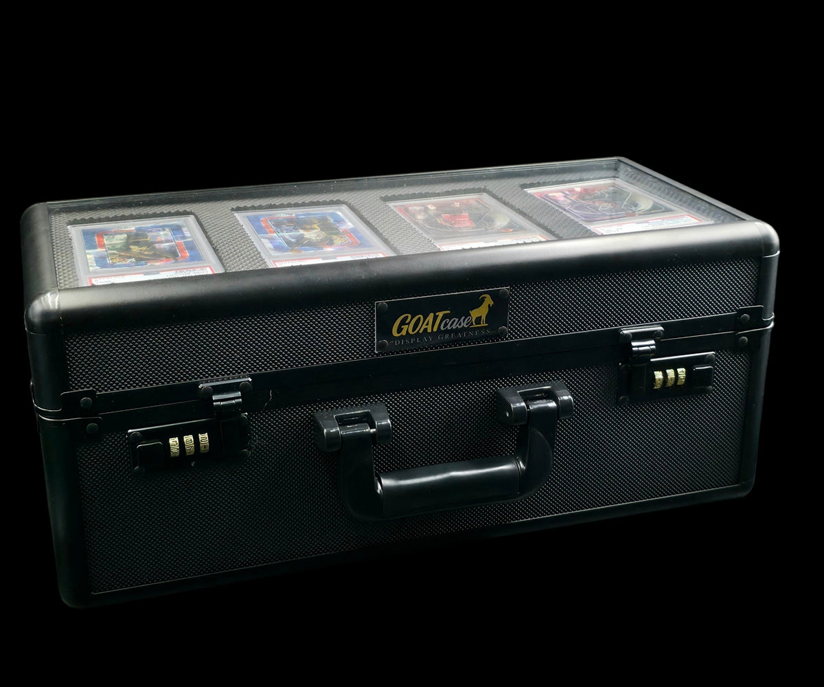 GOATcase APEX 4-Row Black Diamond graded card storage case with display panel