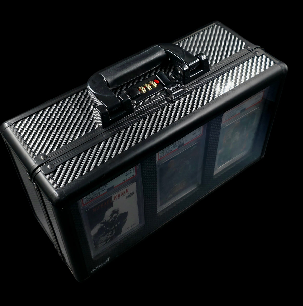 GOATcase ZENITH Carbon Edition graded card storage case with transparent PSA display
